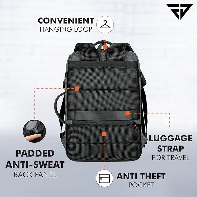 FUR JADEN 40L Weekender Travel Laptop Backpack with Anti Theft Pocket, Organizer, 15.6 Inch Padded Laptop Sleeve and Dual Handles (Dark Grey)