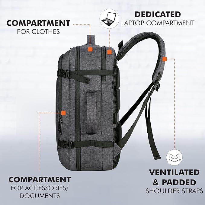 FUR JADEN 40L Weekender Travel Laptop Backpack with Anti Theft Pocket, Organizer, 15.6 Inch Padded Laptop Sleeve and Dual Handles (Dark Grey)