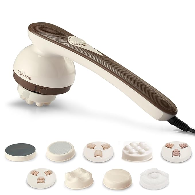 Lifelong Electric Body Massager Machine for Pain Relief - 9 Massage Heads for Back, Foot, Hand, Neck, Shoulder Massage - Powerful Handheld Vibrator for Back Pain with Multiple Speed Setting