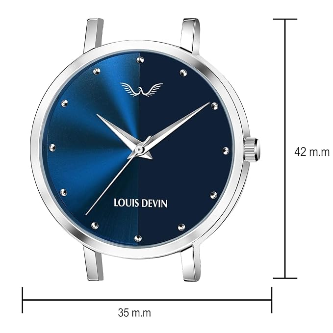 LOUIS DEVIN Mesh Blue Dial Silver Band Stainless Steel Chain Analog Wrist Watch for Women