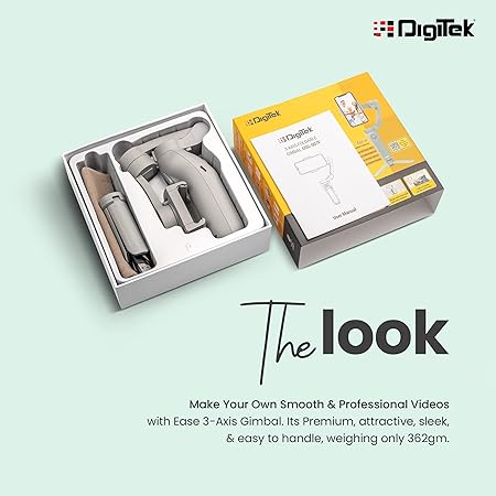 DIGITEK® (DSG-007F) 3-Axis Gray Smartphone Gimbal - Wide Angle Handheld Vlogging Stabilizer - 4 Creative Operation Modes for Android & iOS - Seamless Videography