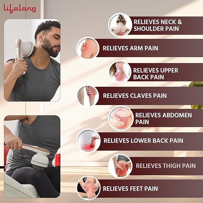 Lifelong Electric Body Massager Machine for Pain Relief - 9 Massage Heads for Back, Foot, Hand, Neck, Shoulder Massage - Powerful Handheld Vibrator for Back Pain with Multiple Speed Setting