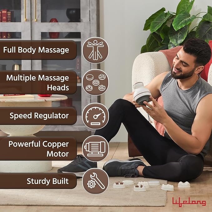 Lifelong Electric Body Massager Machine for Pain Relief - 9 Massage Heads for Back, Foot, Hand, Neck, Shoulder Massage - Powerful Handheld Vibrator for Back Pain with Multiple Speed Setting