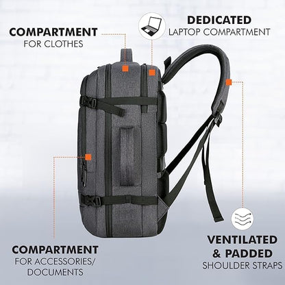 FUR JADEN 40L Weekender Travel Laptop Backpack with Anti Theft Pocket, Organizer, 15.6 Inch Padded Laptop Sleeve and Dual Handles (Dark Grey)