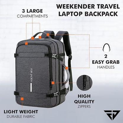 FUR JADEN 40L Weekender Travel Laptop Backpack with Anti Theft Pocket, Organizer, 15.6 Inch Padded Laptop Sleeve and Dual Handles (Dark Grey)