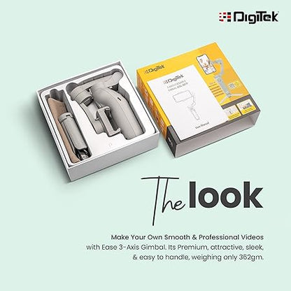 DIGITEK® (DSG-007F) 3-Axis Gray Smartphone Gimbal - Wide Angle Handheld Vlogging Stabilizer - 4 Creative Operation Modes for Android & iOS - Seamless Videography
