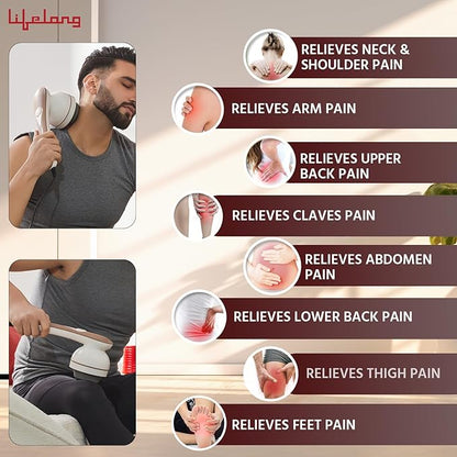 Lifelong Electric Body Massager Machine for Pain Relief - 9 Massage Heads for Back, Foot, Hand, Neck, Shoulder Massage - Powerful Handheld Vibrator for Back Pain with Multiple Speed Setting