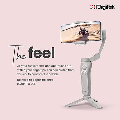 DIGITEK® (DSG-007F) 3-Axis Gray Smartphone Gimbal - Wide Angle Handheld Vlogging Stabilizer - 4 Creative Operation Modes for Android & iOS - Seamless Videography