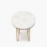 White Marble Garden Table with Metal Legs for Balcony