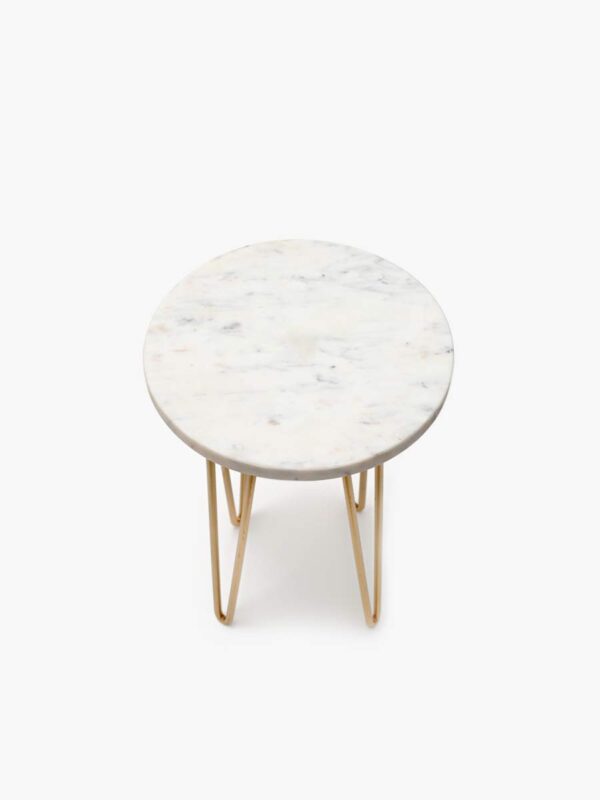 White Marble Garden Table with Metal Legs for Balcony