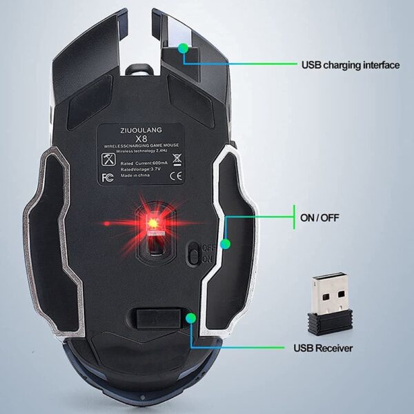Wireless Mouse, Silent Mute Gaming Mouse RGB Multi-Colour