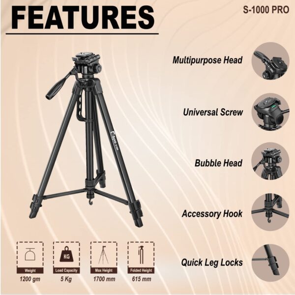 Tripod for DSLR, Camera Operating Height: 5.57 Feet