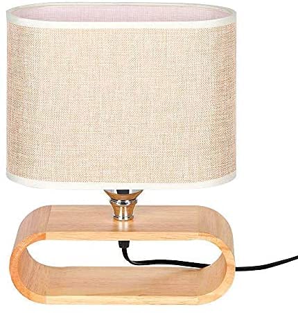 Wood Night Table Lamp Solid Fabric Shade Bedside Desk Lamps for Bedroom