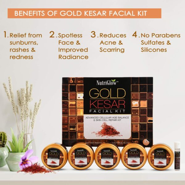 NutriGlow Gold Kesar Facial Kit 6-Pieces Skin Care Set with Deep Cleanser