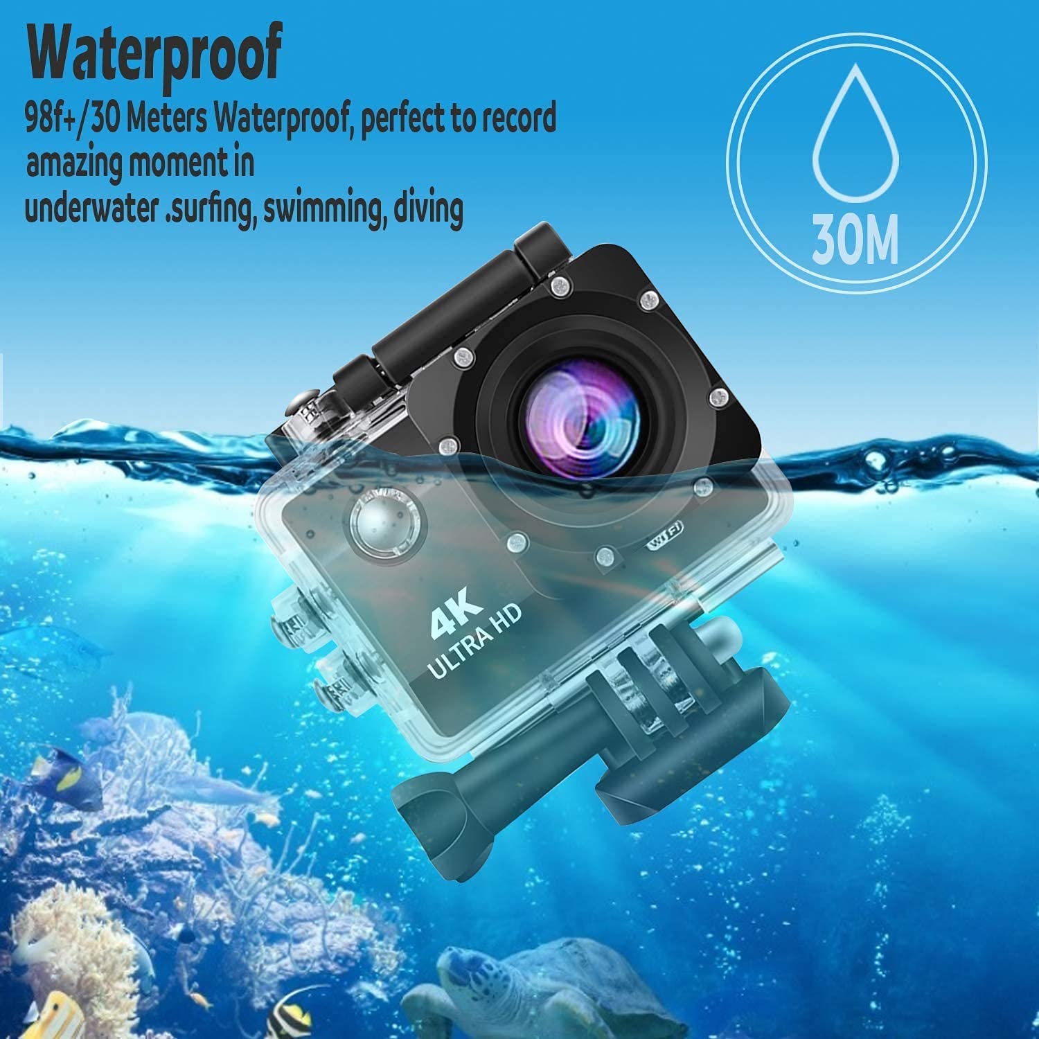 EIS Anti-Shaking 170°Wide Angle WiFi Vlogging Camera with Rechargeable 1050mAh Battery for Biking Tenlso 4K 60FPS Action Cameras Diving 24MP Underwater 98ft Waterproof Camera with Remote Control 
