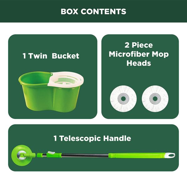 2-in-1 Bucket Spin Mop (Green, 2 Refills), 4 Pcs