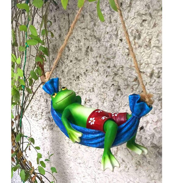 Frog on Hammock Garden Decoration Items for Outdoor Balcony
