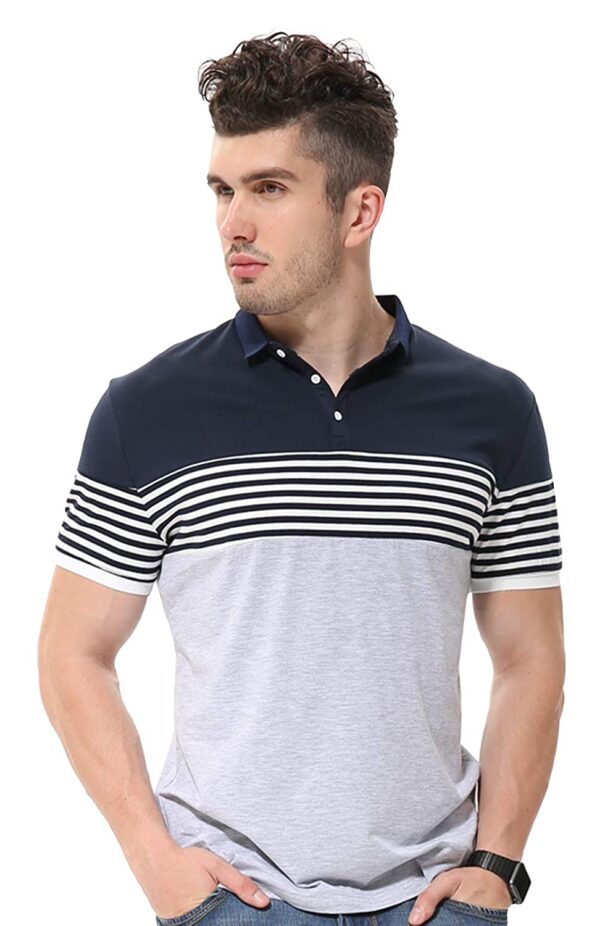 fanideaz Mens Cotton Half Sleeve Striped Polo T Shirt with Collar