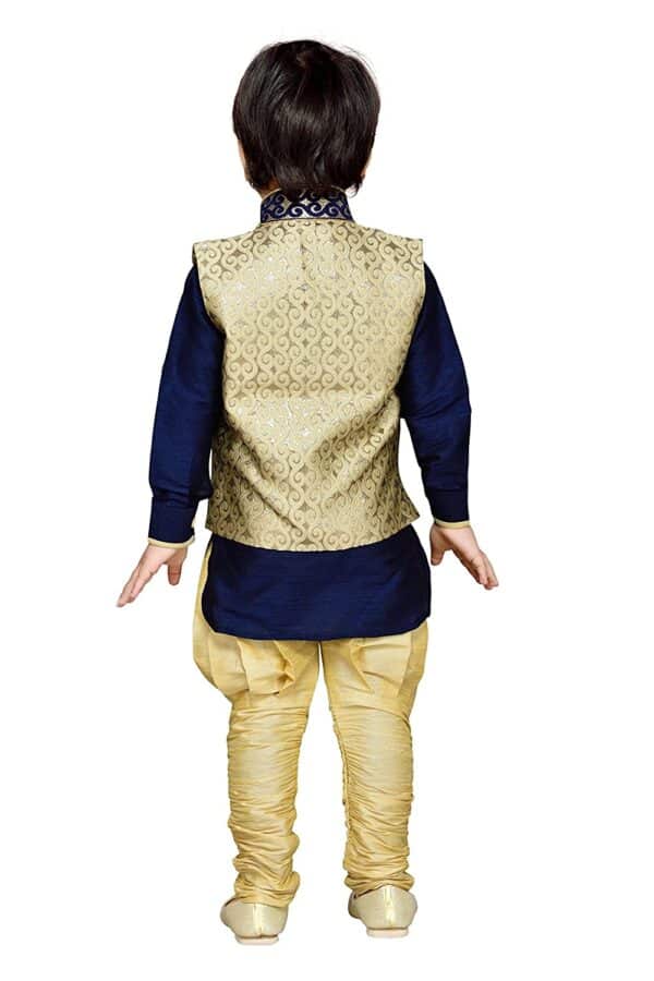Boy's Silk Cotton Kurta Pyjama and Waistcoat Set
