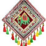 Handmade Silk Square Mud Work Wall Hanging Elephant Kutch Handicraft Items Decor