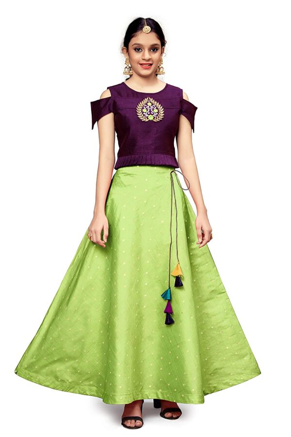 Girl's Ethnic Wear Jacquard Silk Embroidered Western Style Full Stitched Lehenga Choli Set