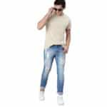 Fashion Men's Light Blue Slim Fit Heavy Distressed/Torn Jeans