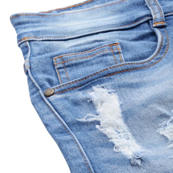 Fashion Men's Light Blue Slim Fit Heavy Distressed/Torn Jeans