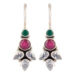 Handicraft 92.5 Sterling Silver Work&Wear Zircon Emerald Ruby Dangle
