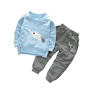Sky Blue n Grey Cute Elephant Tail 2pc Baby Boy Girl Clothing Set