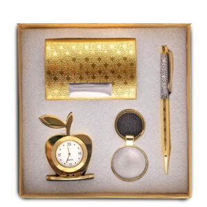 4 in 1 Gift Set with Table Clock, Metal Keychain