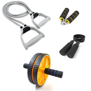 Double Toning Resistance Tube Band and Dual Ab Roller Wheel