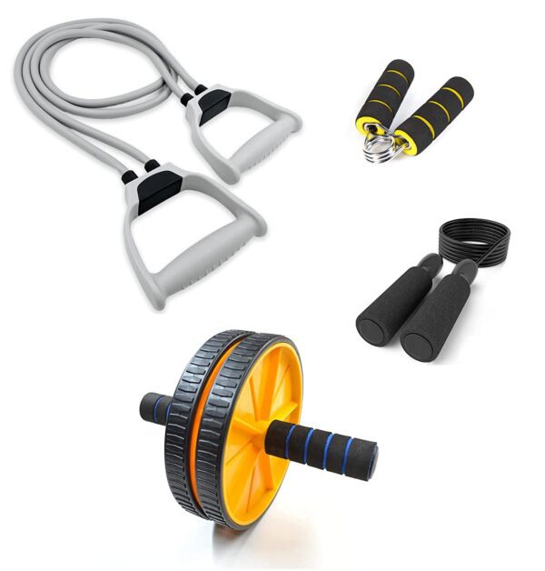 Double Toning Resistance Tube Band and Dual Ab Roller Wheel