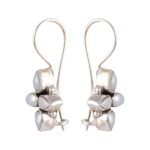 Handicraft Fashion Point 92.5 Sterling Silver Work and Pearls Dangle and Drop Hook Earrings for Women