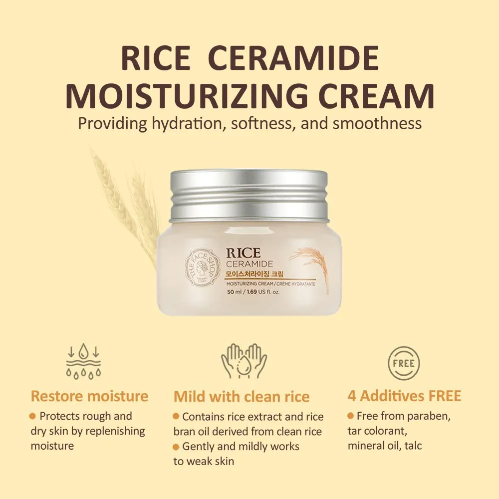 The Face Shop Rice & Ceramide Moisturizing Cream with Rice Extracts for brightening and Moisturizing Korea
