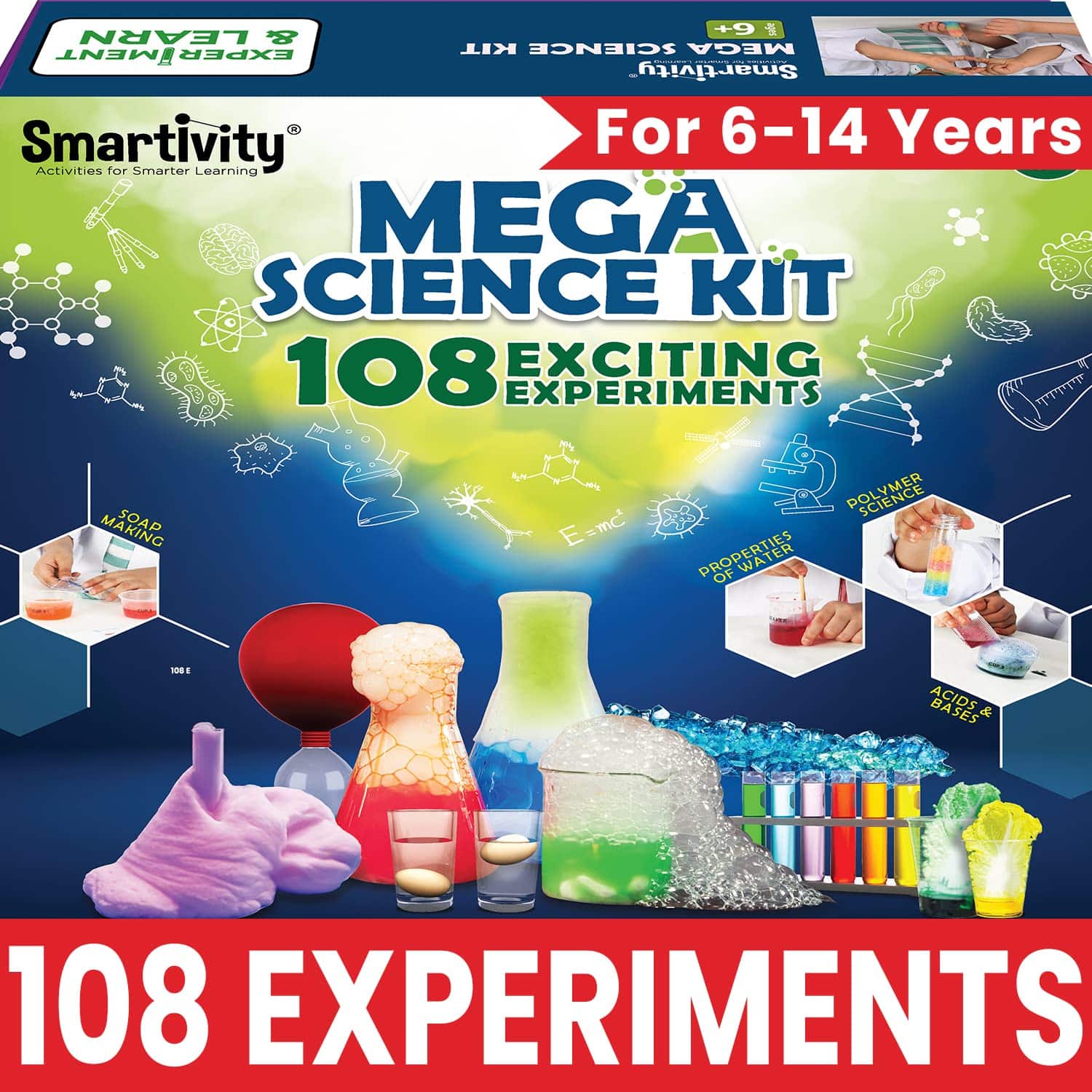 Mega Science Kit 108 Chemistry Experiment Kit for Boys & Girls Age 6-8-10-12 Birthday Gift for Kids Age 6-14 Kids Safe Science Kit