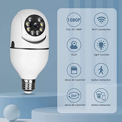 EVOTECH-zplus-Wi-Fi-CCTV-Camera-Wireless-PTZ-Bulb-Shape-Indoor-360°-Smart-Home-Security-Motion-Sensor-LED-Lights-Auto-Tracking-Alarm-Two-Way-Audio-Night-Vision