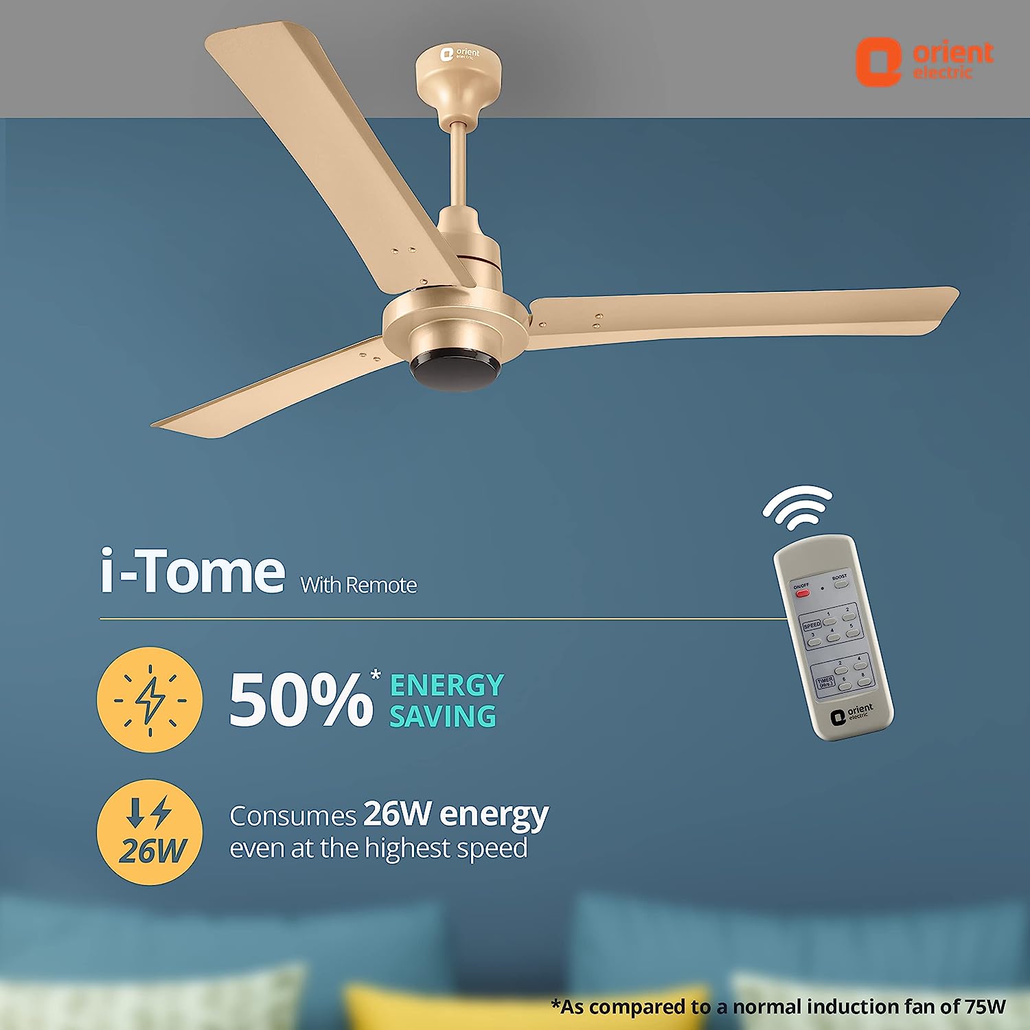 Electric-I-Tome-1200mm-26W-Intelligent-BLDC-Energy-Saving-Ceiling-Fan-with-Remote-3-Year-On-Site-Manufacturers-Warranty-5-Star-Rated