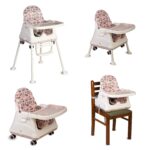 LuvLap 4 in1 High Chair for Baby Kids, Toddler Feeding Booster Seat with Wheels, 3 Height adjustments, With Cushion, 6 month to 3 years, Portable (Pink)