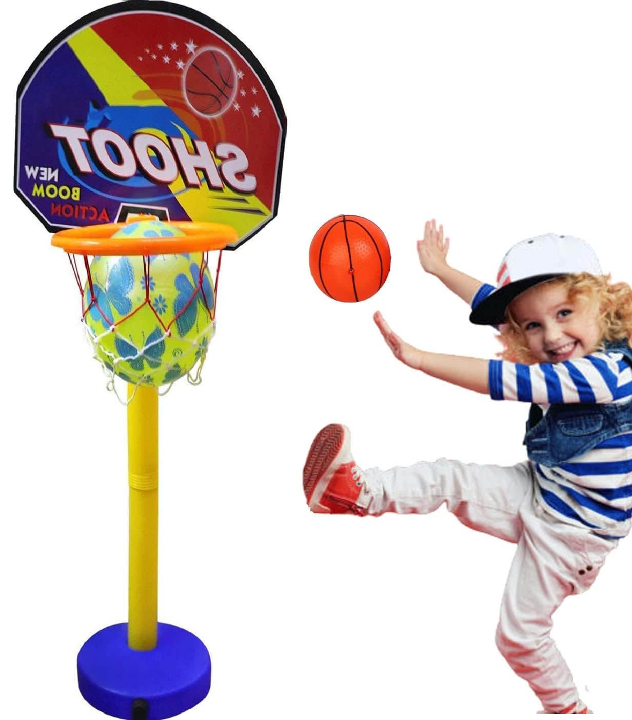 Pelo Basketball Game Set for Kids Best Gift Item for Kids Sports Toy Basket Ball Set for Girls and Boys Kids Game with Adjustable Length Multi Color Pack of 1