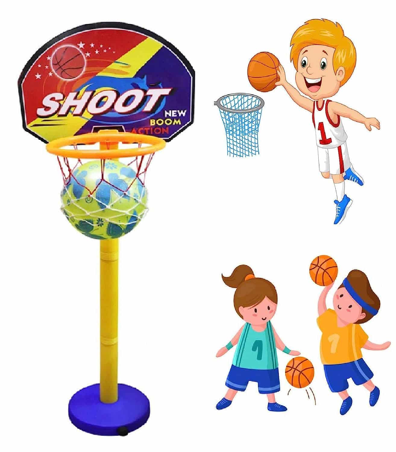Pelo Basketball Game Set for Kids Best Gift Item for Kids Sports Toy Basket Ball Set for Girls and Boys Kids Game with Adjustable Length Multi Color Pack of one4