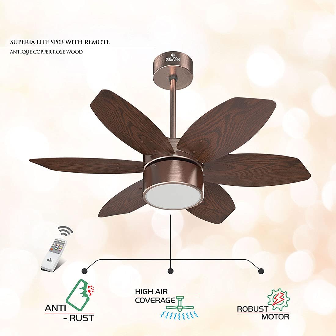 Polycab-Superia-SP03-Super-Premium-800-mm-Underlight-Designer-Ceiling-Fan-With-Remote-Built-in-6-Colour-LED-Light-and-2-years-warranty-Antique-Copper-Rosewood