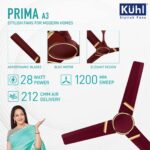 KUHL Prima A3 Stylish BLDC Fan | Low Power 28W | High Air Flow | Aerodynamic Blades | Low Noise | Decorative Trim| 5-Star Rated | ISI Marked|Brown