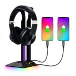 RGB Gaming Headphone Stand - Headphone Stand with RGB Effect Type-C and Dual USB Ports,for PC Gamer Headphone Accessories, Black