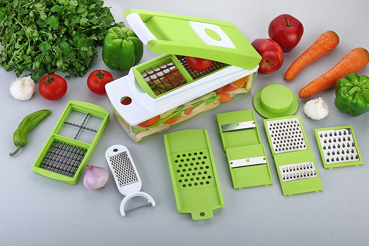 Plastic Multipurpose Vegetable and Fruit Chopper Cutter Grater Slicer, Green4