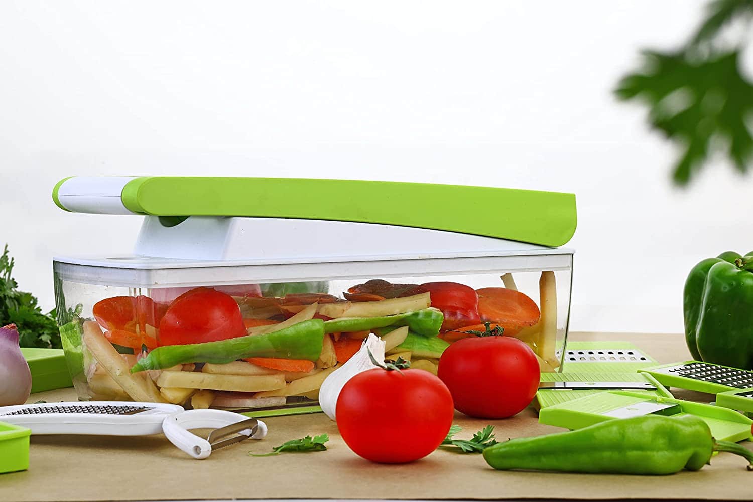 Plastic Multipurpose Vegetable and Fruit Chopper Cutter Grater Slicer, Green5