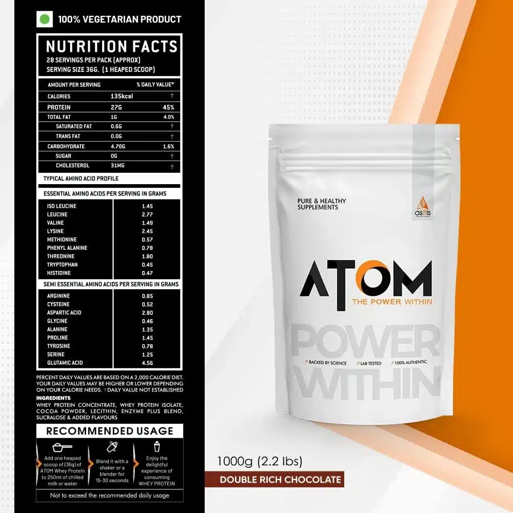AS-IT-IS ATOM Whey Protein 1kg with Digestive Enzymes USA Labdoor Certified for Accuracy & Purity-5.