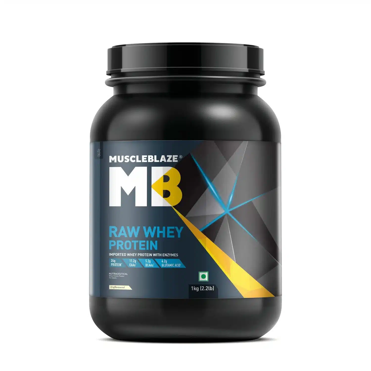 MuscleBlaze Raw Whey Protein Concentrate 70% (Unflavoured, 1 kg-1.